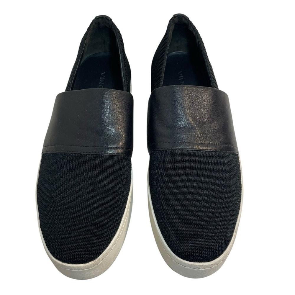 Vince Ward Black Woven Textile/Leather Platform Slip-On Sneakers Women’s 8.5 M